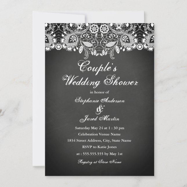 Chalkboard Lace Couples Wedding Shower Card (Front)