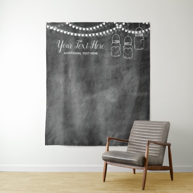 Chalkboard Lace Wedding Photo Booth Backdrop Tapestry (In Situ)
