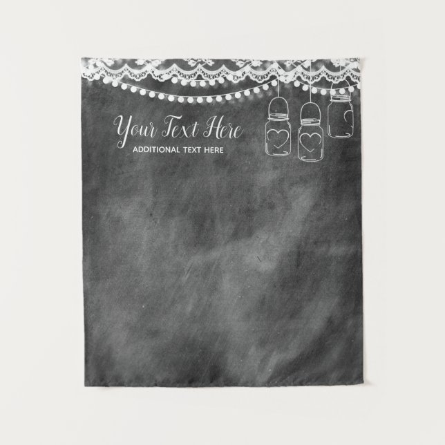 Chalkboard Lace Wedding Photo Booth Backdrop Tapestry (Front)