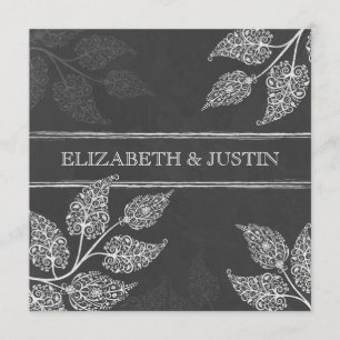Chalkboard Lacy Leaves Wedding Invitation
