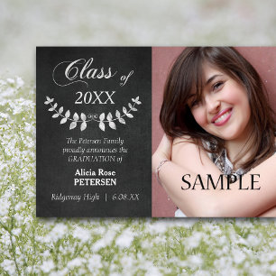 Chalkboard Laurel Leaf Graduation Announcement
