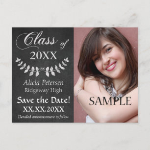 Chalkboard Laurel Leaf Save the Date Graduation Announcement Postcard