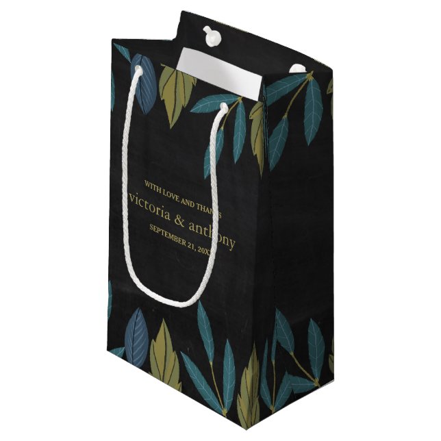 Chalkboard Leaf Wedding Favor Small Gift Bag (Front Angled)
