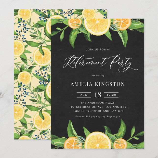 Chalkboard Lemons and Oranges Retirement Party Invitation (Front/Back)