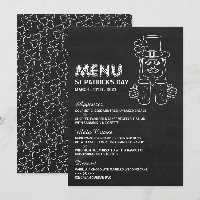 Chalkboard Leprechaun, St Patrick's Day Menu Card (Front/Back)