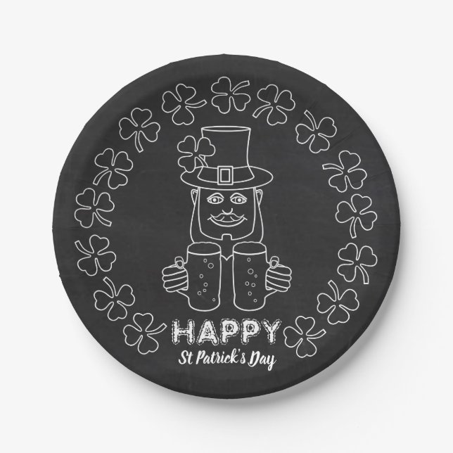 Chalkboard Leprechaun, St Patrick's Day Party Paper Plate (Front)