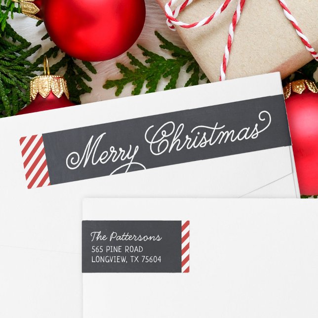 Chalkboard Lettering Christmas Return Address Wrap Around Label (Creator Uploaded)