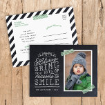 Chalkboard Lettering Holiday Photo Card<br><div class="desc">Affordable custom printed holiday photo postcards with simple templates for customization. This fun design features cute hand-lettered style typography on a faux chalkboard background with green striped washi tape around your photo. The text reads "Hope the holidays bring you lots of reasons to smile". Personalize it with your photos, family...</div>