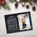 Chalkboard Lettering Holiday Photo Card<br><div class="desc">Affordable magnetic holiday photo cards with simple templates for customization. This fun design features cute hand-lettered style typography on a faux chalkboard background with gold striped washi tape around your photo. The text reads "Hope the holidays bring you lots of reasons to smile". Personalize it with your photos, family name,...</div>