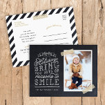 Chalkboard Lettering Holiday Photo Card<br><div class="desc">Affordable custom printed holiday photo postcards with simple templates for customization. This fun design features cute hand-lettered style typography on a faux chalkboard background with gold striped washi tape around your photo. The text reads "Hope the holidays bring you lots of reasons to smile". Personalize it with your photos, family...</div>
