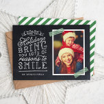 Chalkboard Lettering Holiday Photo Card<br><div class="desc">Affordable custom printed holiday photo cards with simple templates for customization. This fun design features cute hand-lettered style typography on a faux chalkboard background with green striped washi tape around your photo. The text reads "Hope the holidays bring you lots of reasons to smile". Personalize it with your photos, family...</div>
