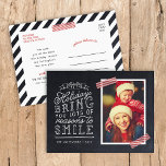 Chalkboard Lettering Holiday Photo Card<br><div class="desc">Affordable custom printed holiday photo postcards with simple templates for customization. This fun design features cute hand-lettered style typography on a faux chalkboard background with red striped washi tape around your photo. The text reads "Hope the holidays bring you lots of reasons to smile". Personalize it with your photos, family...</div>