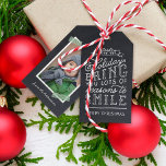 Chalkboard Lettering Holiday Photo Gift Tags<br><div class="desc">Custom printed holiday gift tags personalized with your photos and text. This fun two-sided design features cute hand-lettered style typography on a faux chalkboard background and green striped washi tape around your photo. The text reads "Hope the holidays bring you lots of reasons to smile". Personalize it with your photo,...</div>