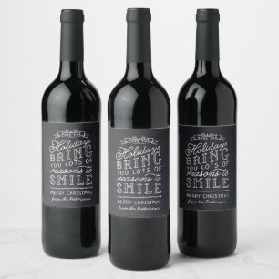 Chalkboard Lettering Personalized Christmas Gift Wine Label