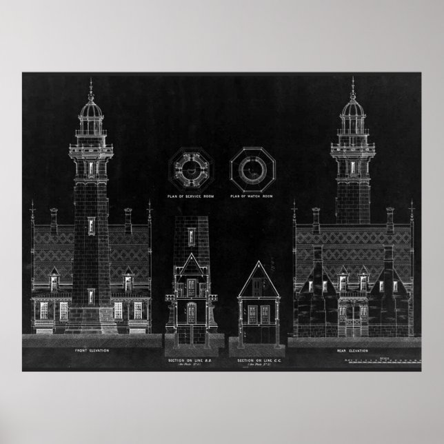 Chalkboard Lighthouse Plans Poster (Front)