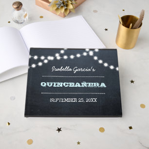 Chalkboard Lights Aqua Quinceañera Guest Book