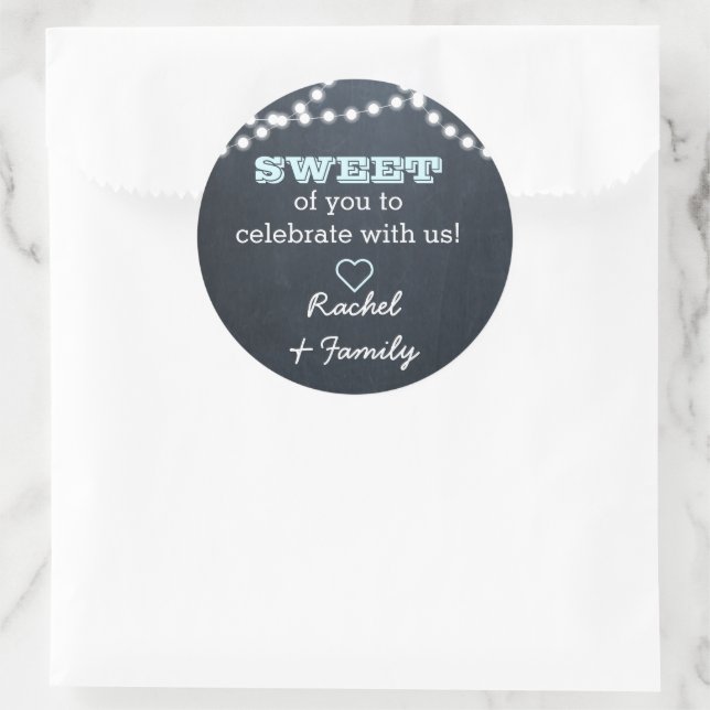 Chalkboard Lights Aqua Sweet Treat Bag Sticker (Bag)