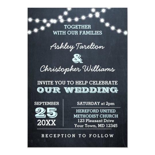 Chalkboard Lights Aqua Wedding Invitation