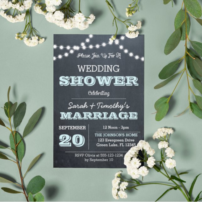 Chalkboard Lights Aqua Wedding Party Sm Invitation (Créateur téléchargé)