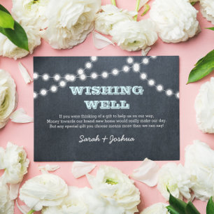 Chalkboard Lights Aqua Wedding Wishing Well Enclosure Card