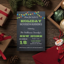 Chalkboard Lights Holiday Housewarming Invitation