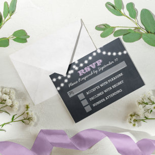 Chalkboard Lights Lilac Confirmation RSVP Card