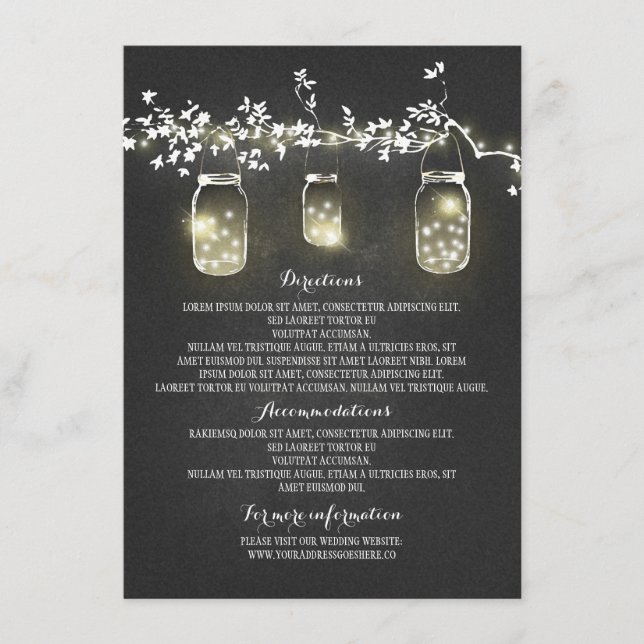 Chalkboard Lights Mason Jars Wedding Information Enclosure Card (Front)