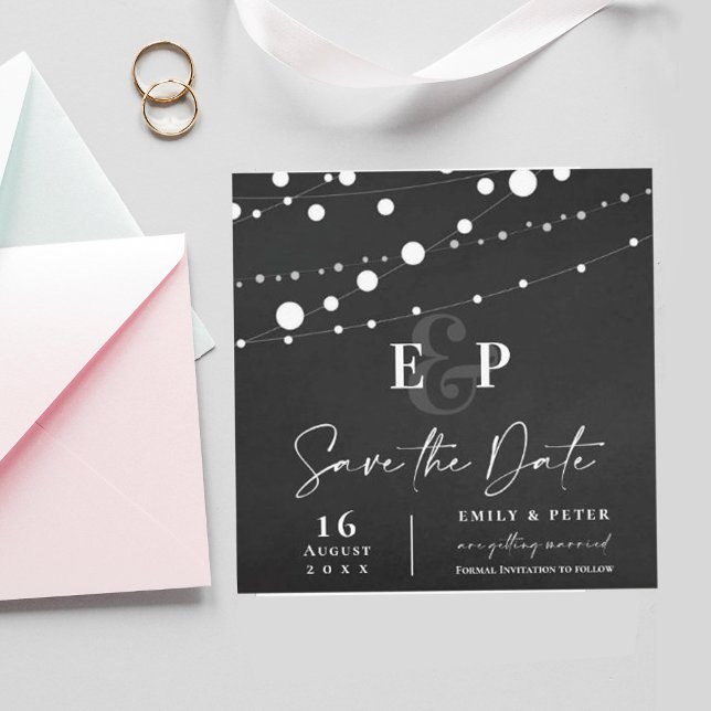 chalkboard Lights Monogram Wedding Save The Date Invitation (Creator Uploaded)