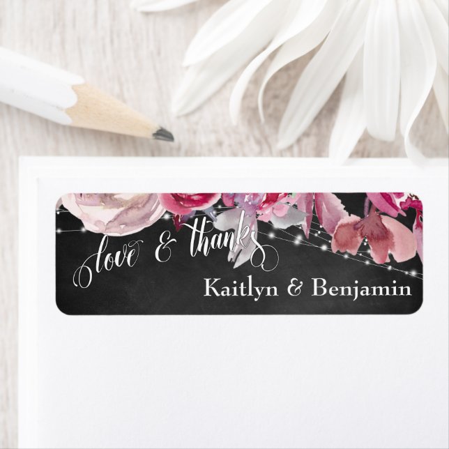 Chalkboard, Lights, Pink Flowers Love & Thanks (Insitu)