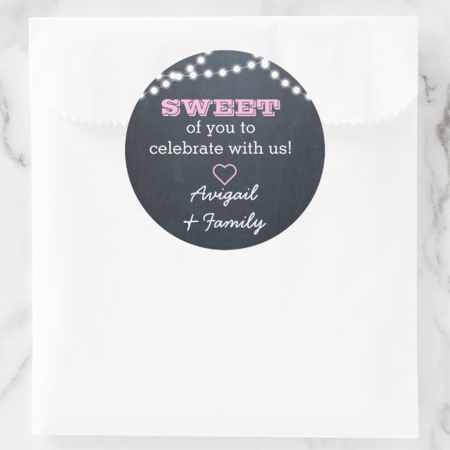 Chalkboard Lights Pink Sweet Treat Bag Sticker (Bag)