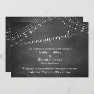 Chalkboard Lights Postponed Wedding Announcement