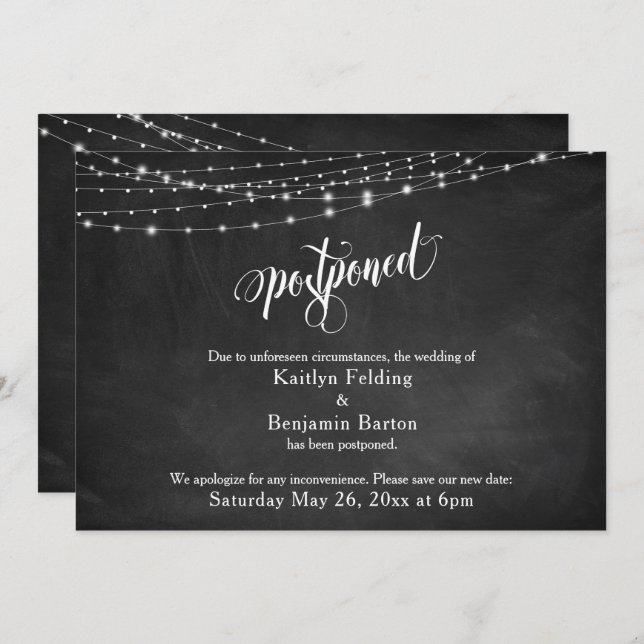 Chalkboard & Lights Postponed Wedding Announcement (Front/Back)