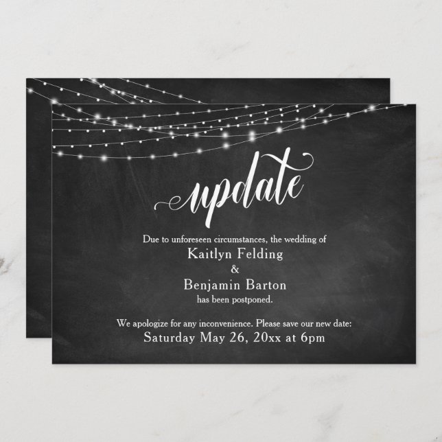 Chalkboard & Lights Postponed Wedding Announcement (Front/Back)