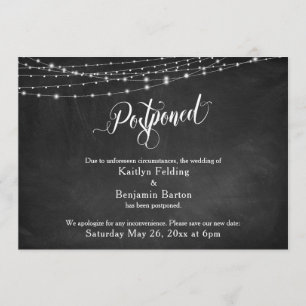 Chalkboard & Lights Postponed Wedding Announcement