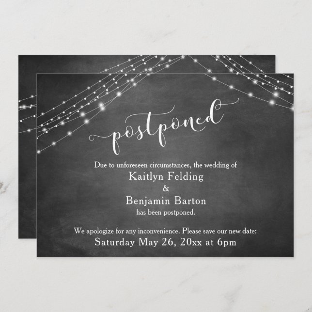 Chalkboard & Lights Postponed Wedding Announcement (Front/Back)