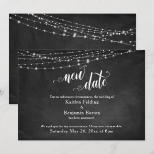 Chalkboard & Lights Postponed Wedding "New Date" Invitation
