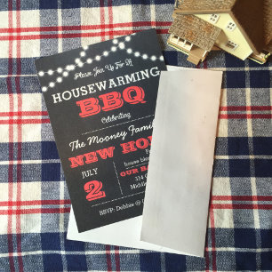 Chalkboard Lights Red Housewarming Invitations