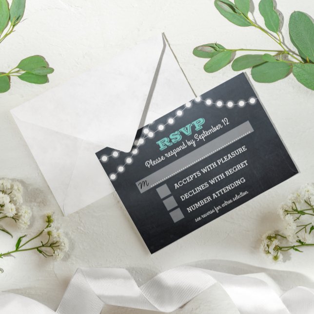 Chalkboard Lights Teal Bat Mitzvah Entree RSVP Card (Creator Uploaded)
