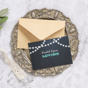 Chalkboard Lights Teal Bat Mitzvah Note Card