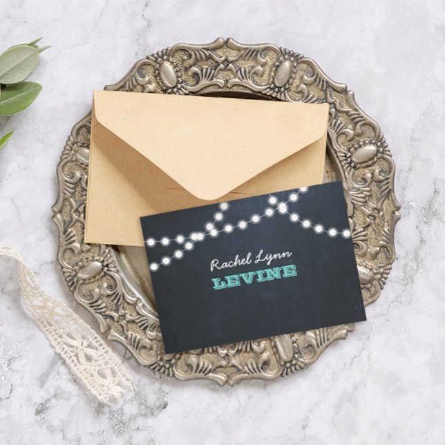 Chalkboard Lights Teal Bat Mitzvah Note Card (Creator Uploaded)