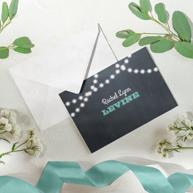 Chalkboard Lights Teal Bat Mitzvah Note Card (Creator Uploaded)