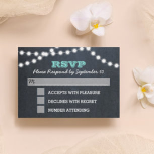 Chalkboard Lights Teal Bat Mitzvah RSVP Card