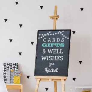 Chalkboard Lights Teal Gift Table Sign