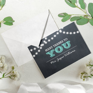 Chalkboard Lights Teal Thank You Note