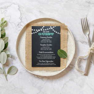 Chalkboard Lights Teal Wedding Information Card