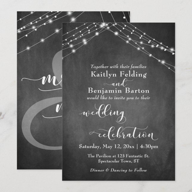 Chalkboard Lights Wedding Celebration Calligraphy Invitation (Front/Back)