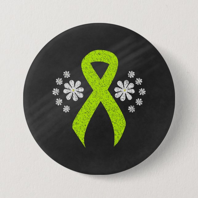 Chalkboard Lime Green Awareness Ribbon 3 Inch Round Button (Front)