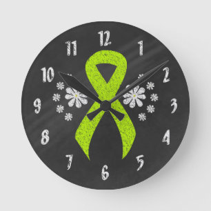 Chalkboard Lime Green Awareness Ribbon Round Clock