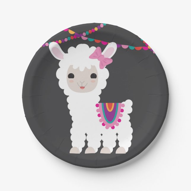 chalkboard Little Llama Alpaca Party Plates (Front)