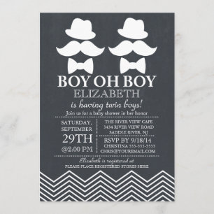 Chalkboard Little Man Moustache TWINS Baby Shower Invitation
